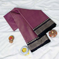 Traditional Onion Pink  Mangalagiri Cotton Saree With Black Woven Border And Zig Zag Patterns