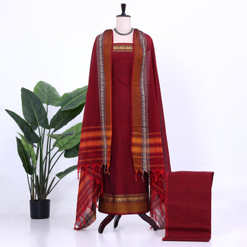 Dark Maroon Cotton Unstitched Salwar Material for Women | Ethnic Summer Collection | Jeyachandran - Full View