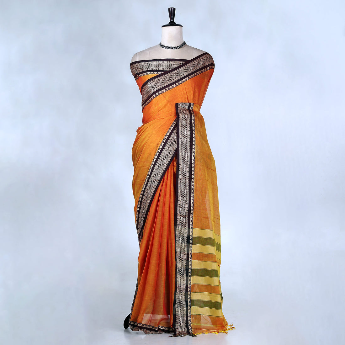 Orange Mangalagiri Cotton Saree for Women | Festive Summer Collection | Jeyachandran - Full View