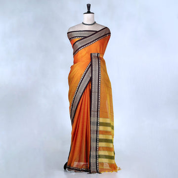 Orange Mangalagiri Cotton Saree for Women | Festive Summer Collection | Jeyachandran - Full View