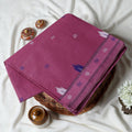 Bengal Cotton Saree With Traditional Woven Motifs And Contrast Border In  Onion Pink Folded Front View