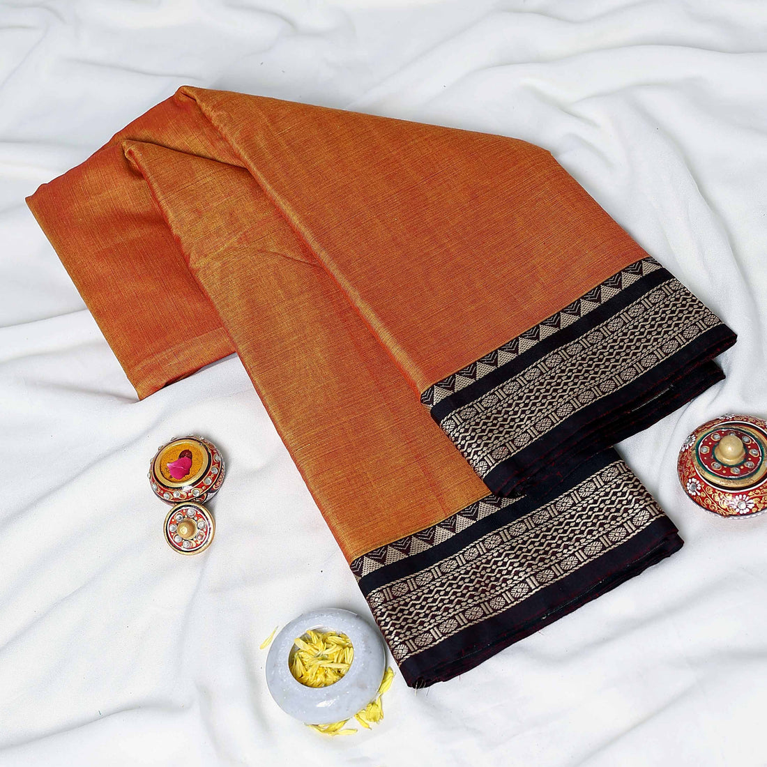 Orange Mangalagiri Cotton Saree for Women | Festive Summer Collection | Jeyachandran - Full View