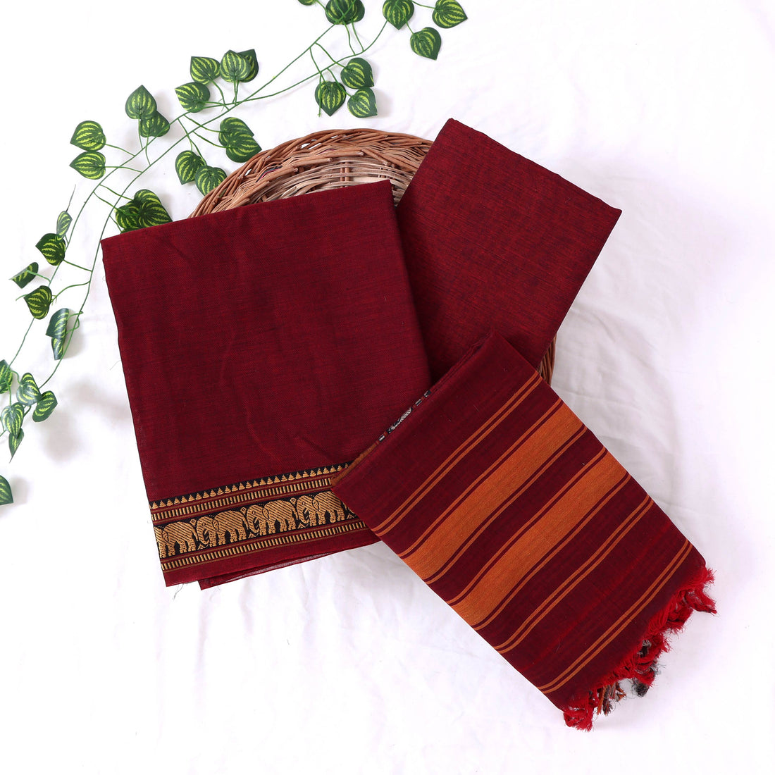 Dark Maroon Cotton Unstitched Salwar Material for Women | Ethnic Summer Collection | Jeyachandran - Full View