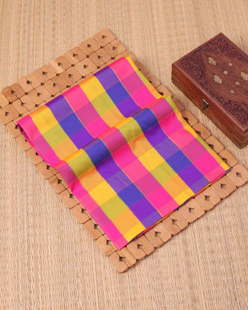 Traditional Checked Pattern 1 Meter Soft Semi Silk Women's Blouse Material – Multi