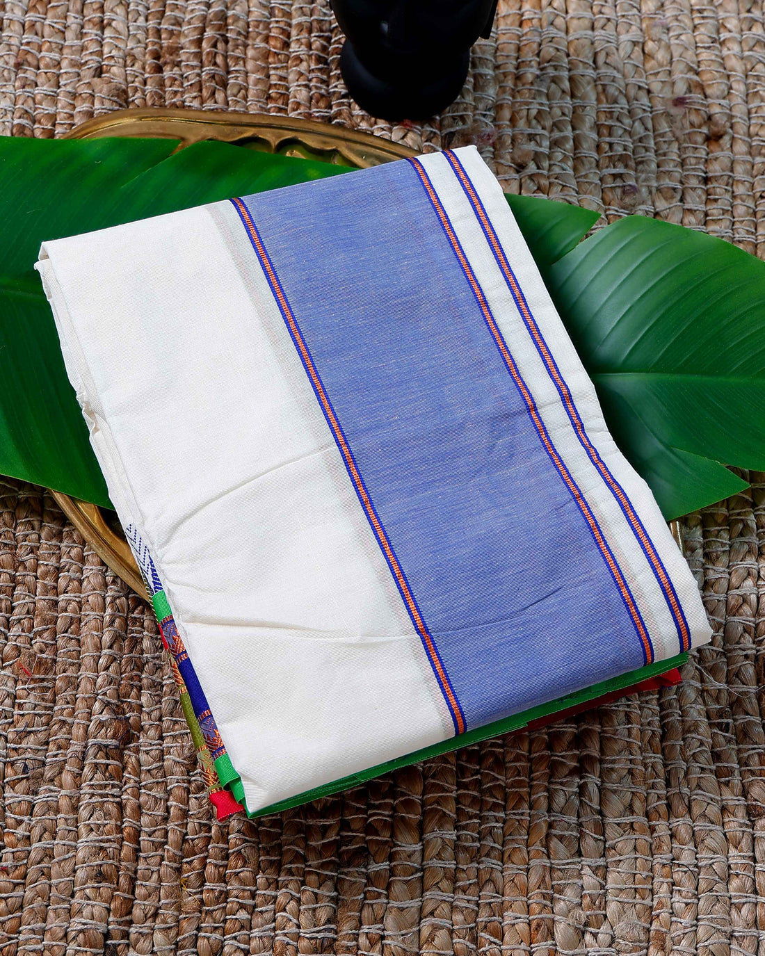 Men’s Cotton Dhoti with Multi Colour Border - White
