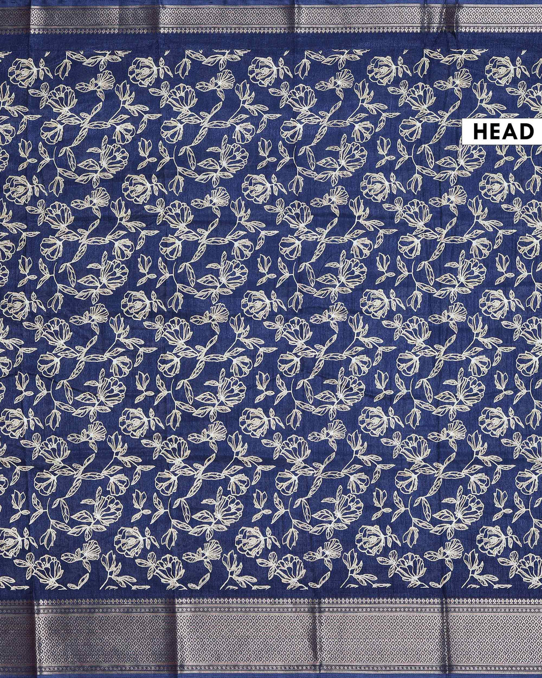 Elegant Dola Silk Saree with All-Over Floral Vine Weave and Intricately Woven Traditional Border - Navy Blue