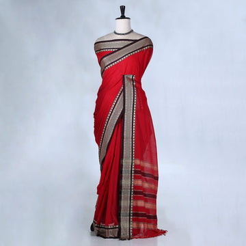 Red Mangalagiri Cotton Saree for Women | Festive Summer Collection | Jeyachandran - Full View