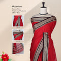 Red Mangalagiri Cotton Saree With Traditional Woven Border And Striped Pallu-Front View 