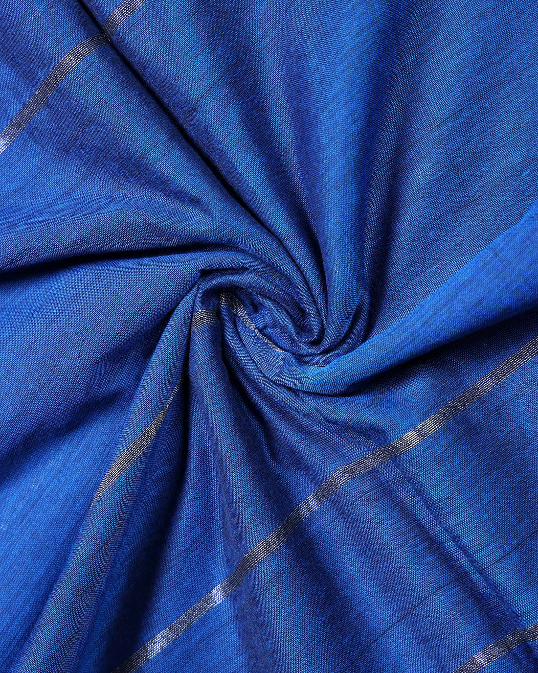 Handloom Khadi Cotton Saree with Woven Stripe Border and Contrast Printed Blouse Piece - Blue