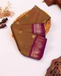 Elegant Kanchipuram Pure Silk Saree with Traditional Weave & Rich Zari Border - Brown
