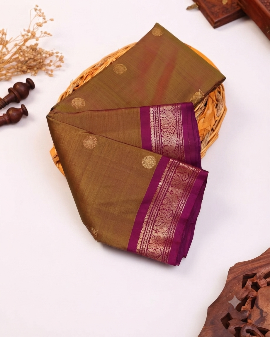 Elegant Kanchipuram Pure Silk Saree with Traditional Weave & Rich Zari Border - Brown