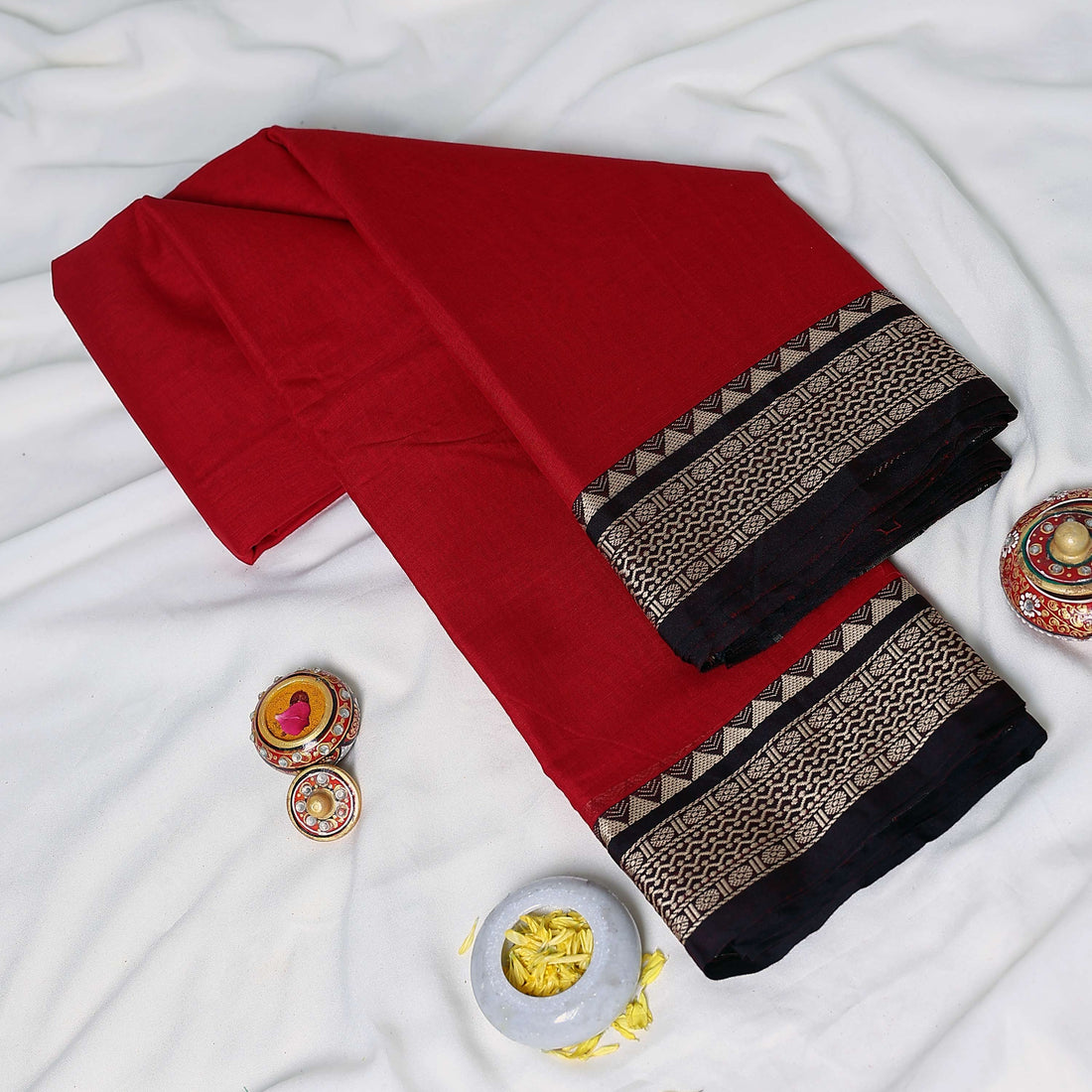 Red Mangalagiri Cotton Saree for Women | Festive Summer Collection | Jeyachandran - Full View