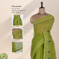Bengal Cotton Saree With Woven Butta Motifs And Contrast Border In  Olive Green  Draped Front View