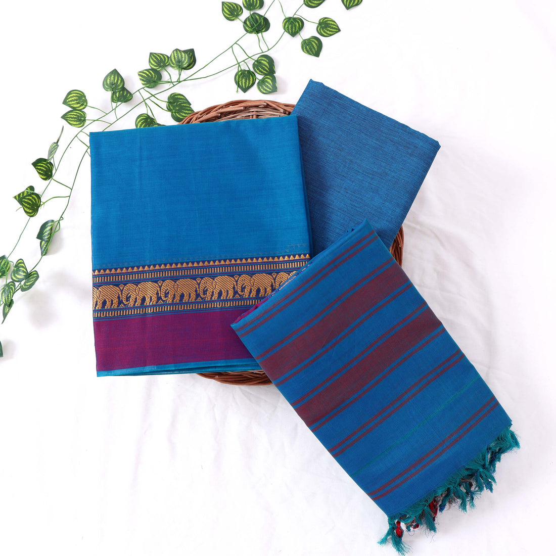 Blue Cotton Unstitched Salwar Material for Women | Ethnic Summer Collection | Jeyachandran - Full View