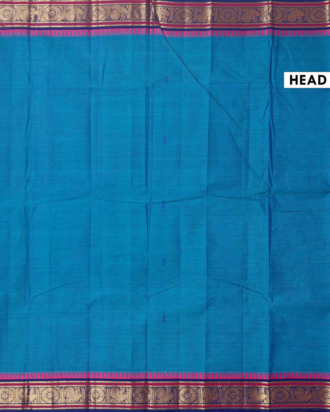 Traditional Chettinad Cotton Saree with Traditional Zari Border and Peacock Motifs - Blue