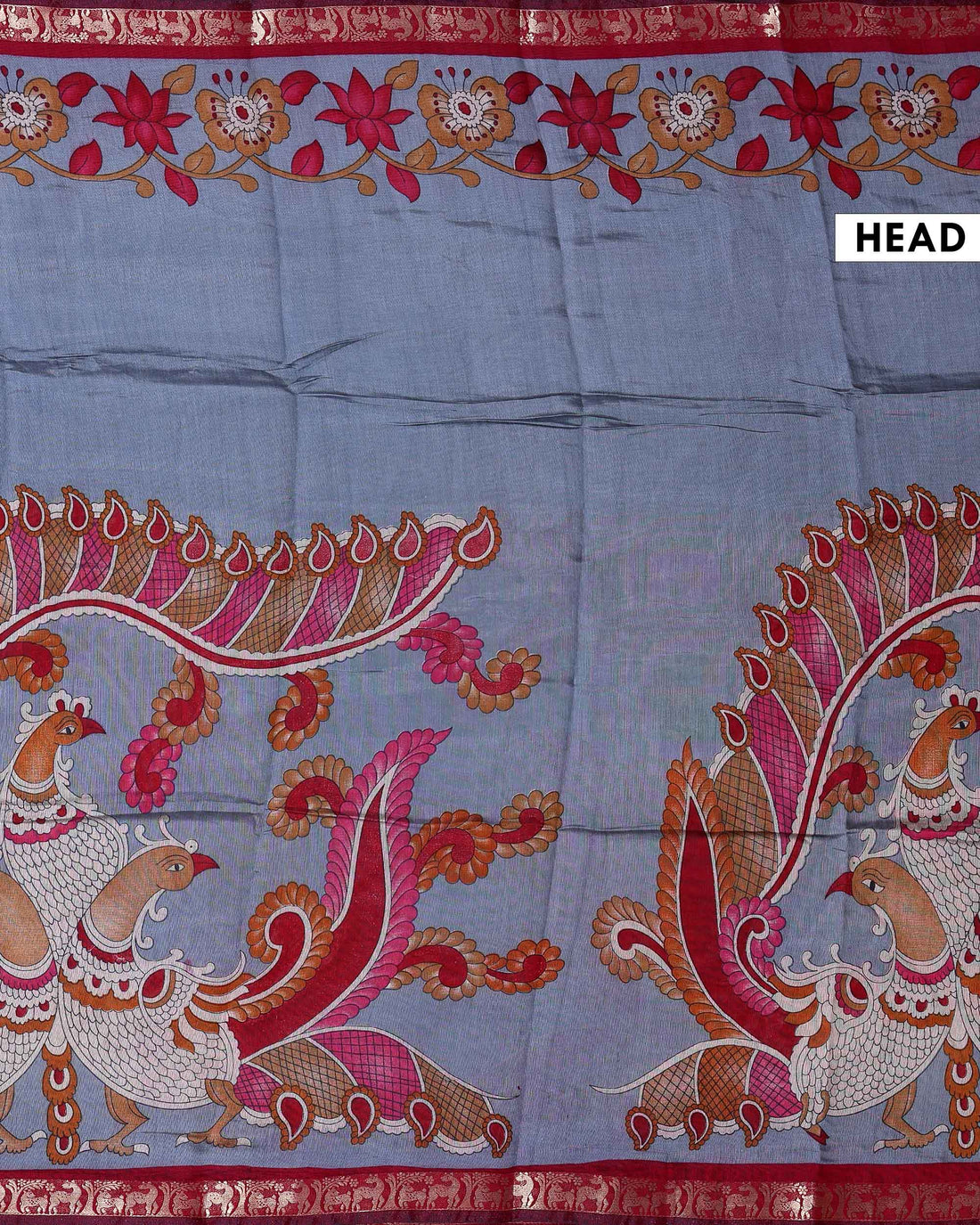 Elegant Semi Chanderi Saree with a Half Plain and Half Kalamkari Inspired Body and a Zari Border - Grey