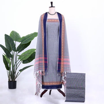 Grey Cotton Unstitched Salwar Material for Women | Ethnic Summer Collection | Jeyachandran - Full View