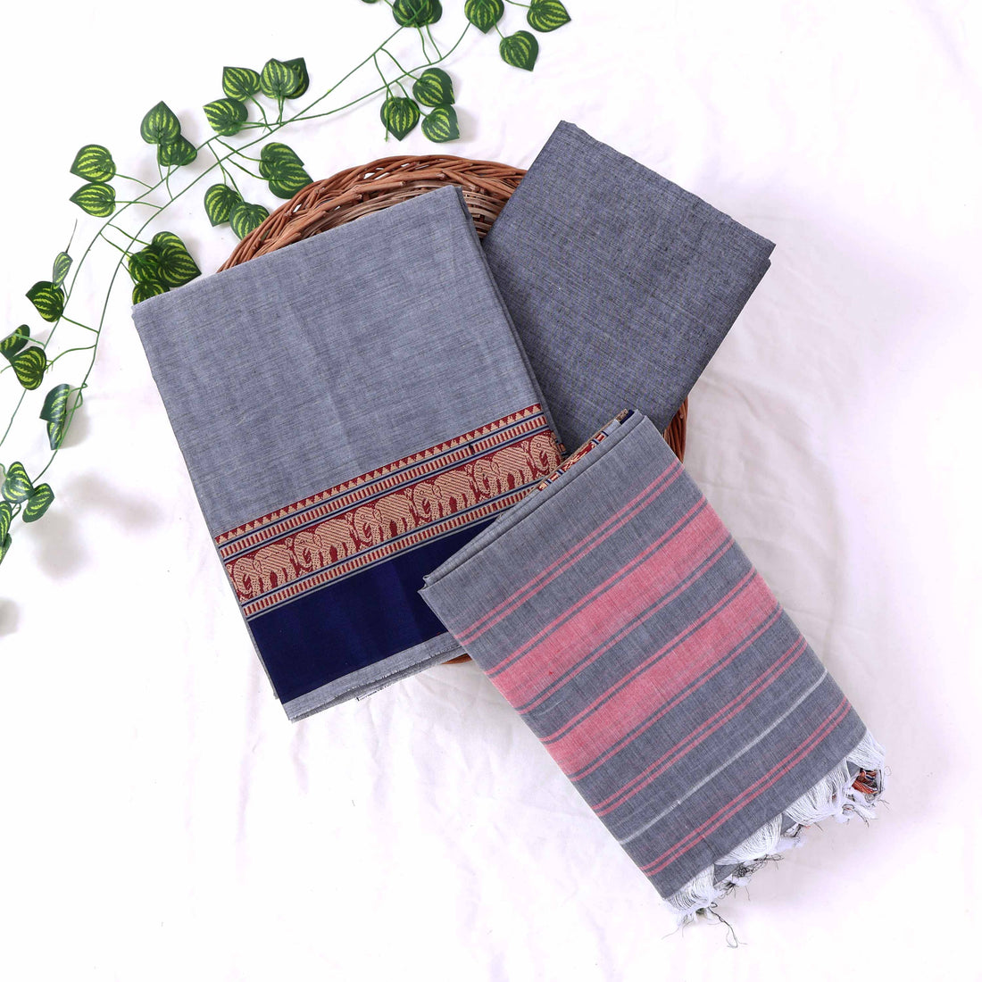 Grey Cotton Unstitched Salwar Material for Women | Ethnic Summer Collection | Jeyachandran - Full View