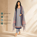 Women's Pure Cotton Salwar Material In Grey With Matching Pants And Dupatta - Front View