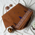 Bengal Cotton Saree With Traditional Woven Motifs And Contrast Border In  Brown Folded Front View