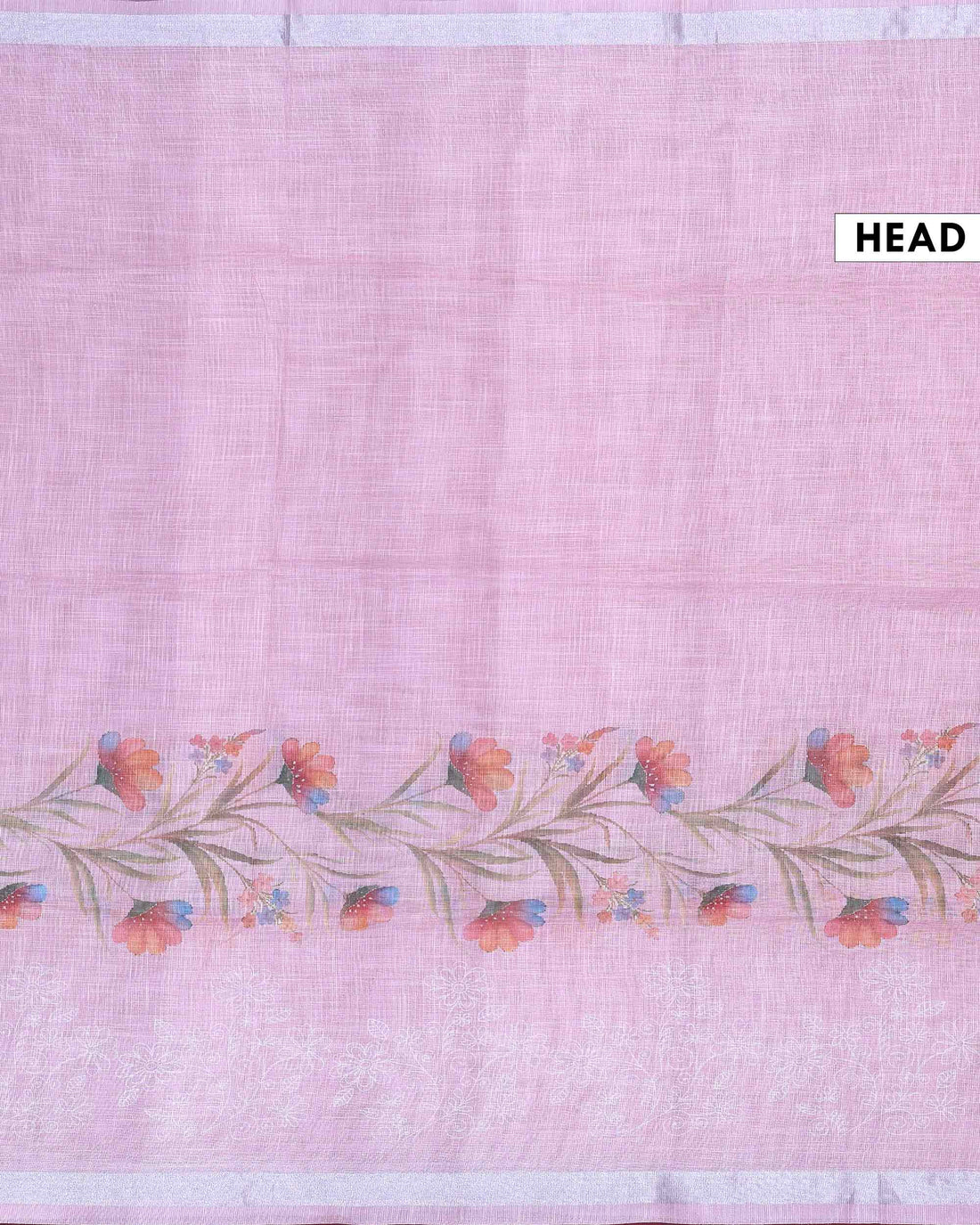 Elegant Linen Blend Saree with Minimalist Plain Body and Delicate Floral Printed Border - Pink