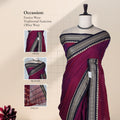 Purple Mangalagiri Cotton Saree With Traditional Woven Border And Striped Pallu-Front View 