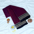 Purple Mangalagiri Cotton Saree With Traditional Woven Border And Contrast Edge - Top Folded View