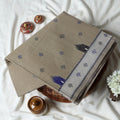 Bengal Cotton Saree With Traditional Woven Motifs And Contrast Border In  Beige Folded Front View