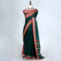 Dark Green Mangalagiri Cotton Saree for Women | Festive Summer Collection | Jeyachandran - Full View