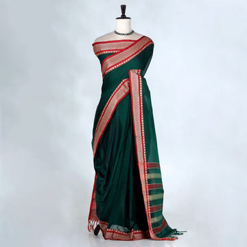 Dark Green Mangalagiri Cotton Saree for Women | Festive Summer Collection | Jeyachandran - Full View