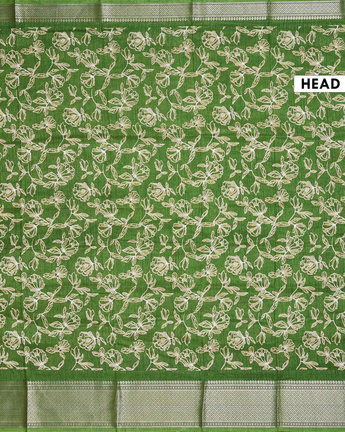 Elegant Dola Silk Saree with All-Over Floral Vine Weave and Intricately Woven Traditional Border - Green