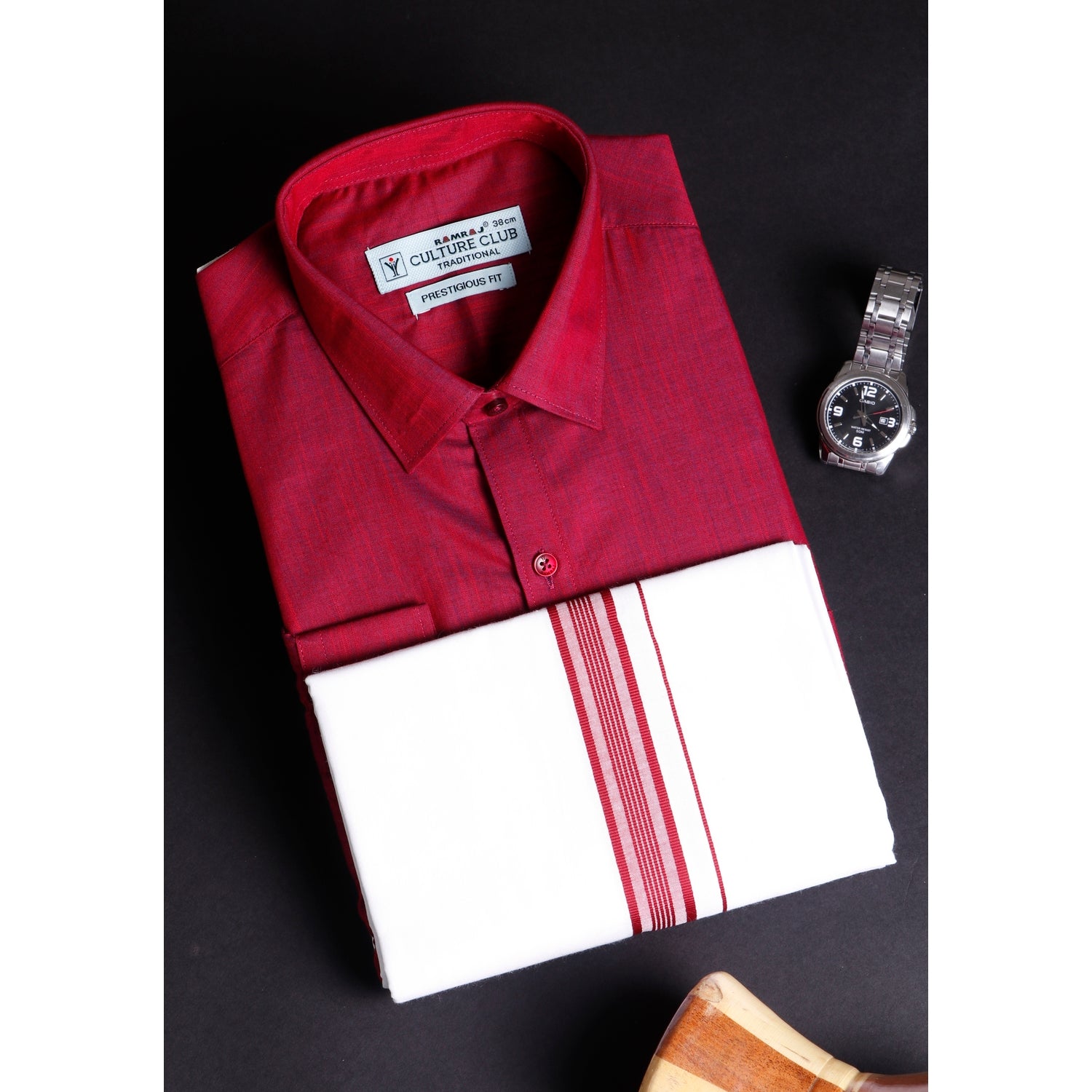 Mens Maroon Ramaraj Culture Club Traditional Prestigious Fit Shirt & Dhothi Set