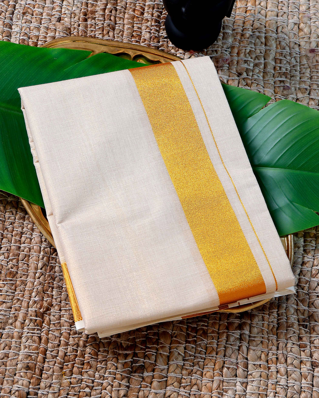 Men’s Cotton Dhoti with Gold Colour Border - White