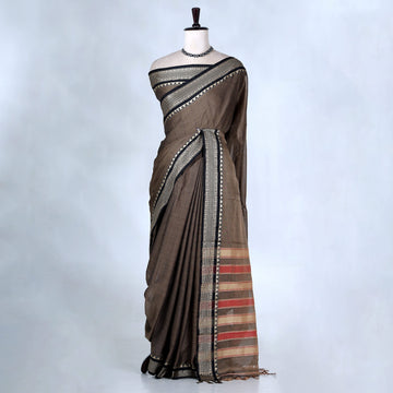 Brown Mangalagiri Cotton Saree for Women | Festive Summer Collection | Jeyachandran - Full View
