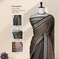 Brown Mangalagiri Cotton Saree With Traditional Woven Border And Striped Pallu-Front View 