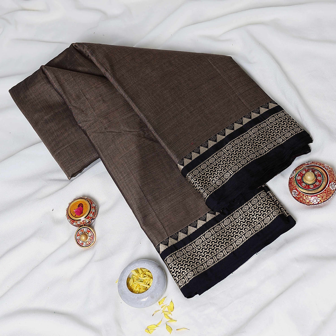 Brown Mangalagiri Cotton Saree for Women | Festive Summer Collection | Jeyachandran - Full View