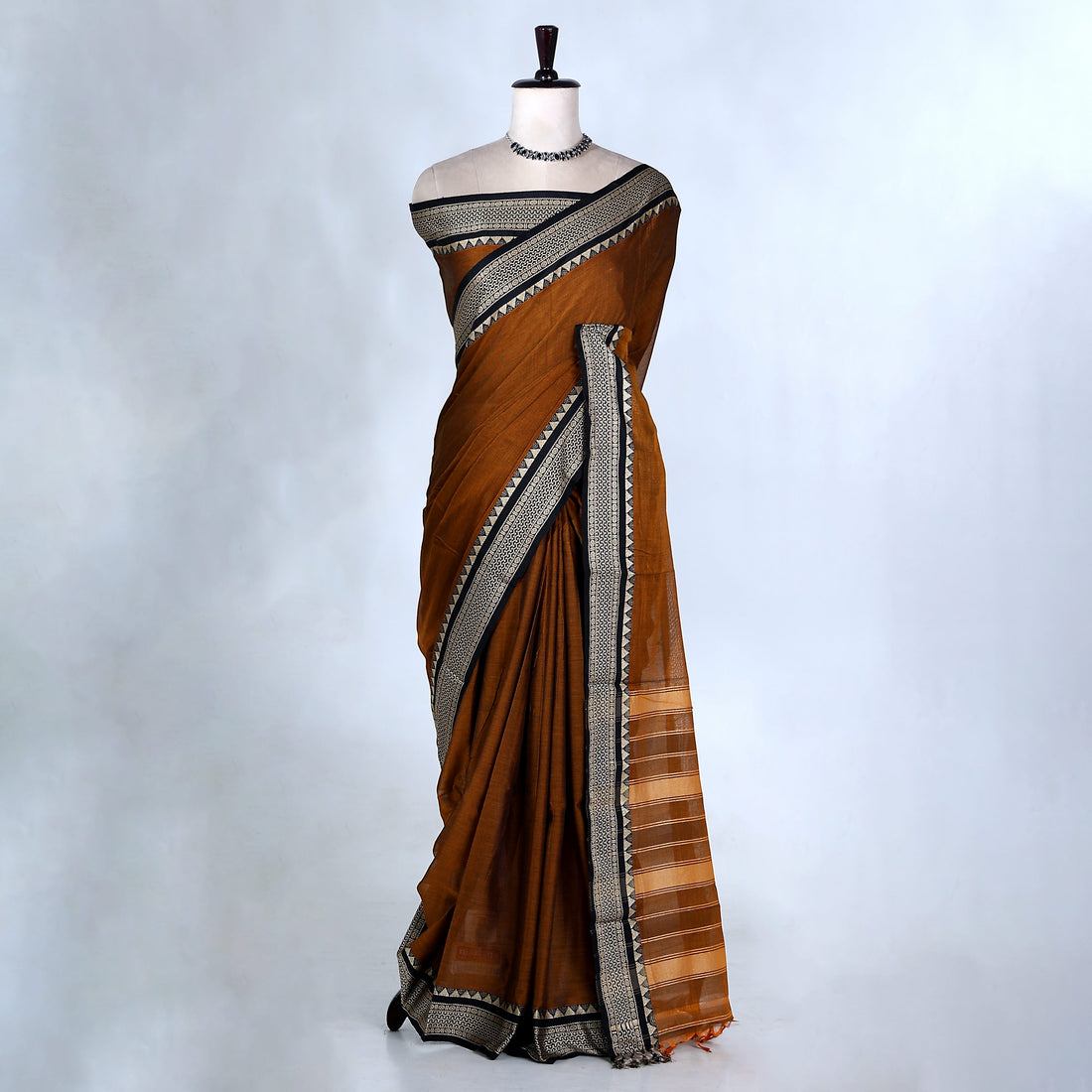 Dark Brown Mangalagiri Cotton Saree for Women | Festive Summer Collection | Jeyachandran - Full View