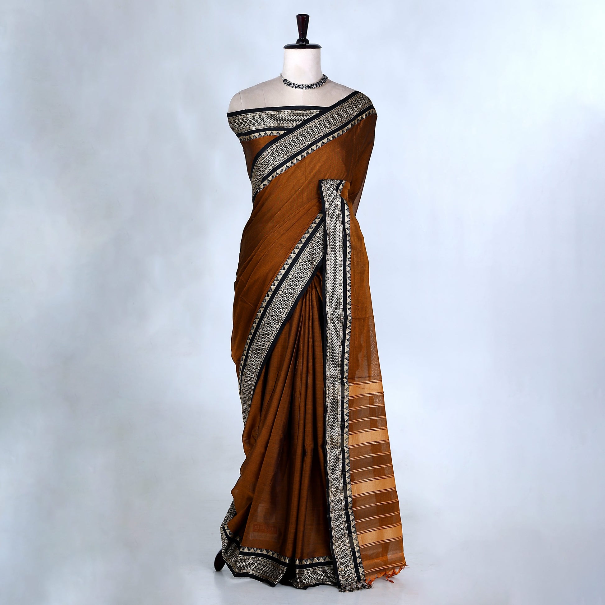 Dark Brown Mangalagiri Cotton Saree for Women | Festive Summer Collection | Jeyachandran - Full View