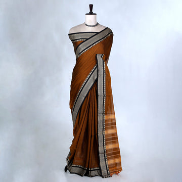 Dark Brown Mangalagiri Cotton Saree for Women | Festive Summer Collection | Jeyachandran - Full View
