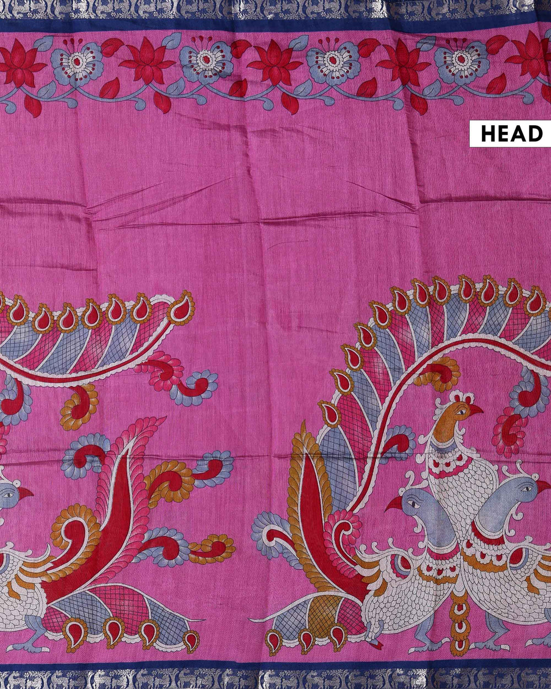 Elegant Semi Chanderi Saree with a Half Plain and Half Kalamkari Inspired Body and a Zari Border - Pink