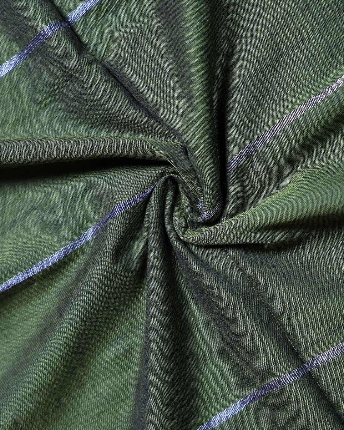 Handloom Khadi Cotton Saree with Woven Stripe Border and Contrast Printed Blouse Piece - Green