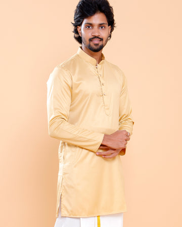 Elegant Men's Solid Mandarin Collar Kurta with Full Sleeves - Sandal
