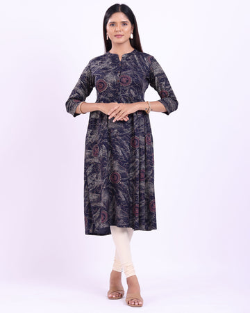 Women's Elegant Printed Kurta - Navy Blue
