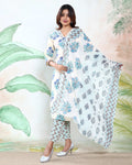 Women’s Polka Dot Printed Readymade Salwar Suit Set with Straight Kurta Matching Pants and Coordinated Dupatta, Off White