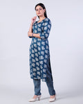 Women's Elegant Floral Print Straight Kurta with Palazzo Set, Teal