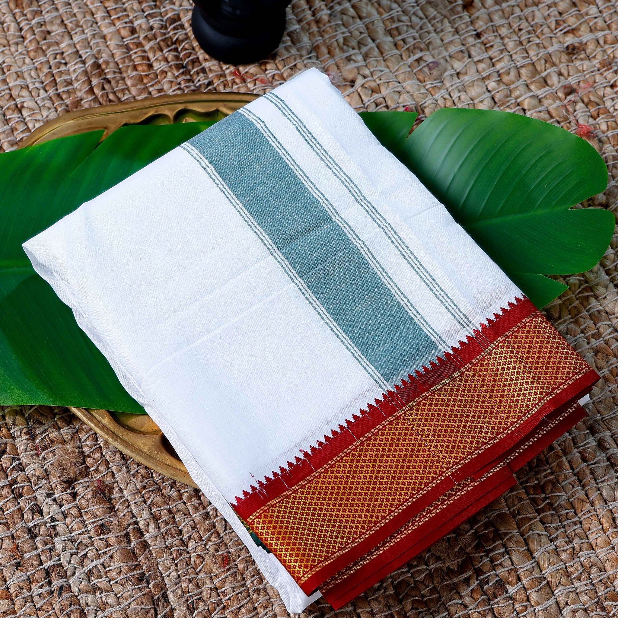 Men’s Cotton Dhoti with Multi Colour Border - White