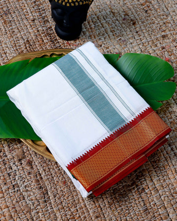 Men’s Cotton Dhoti with Multi Colour Border - White