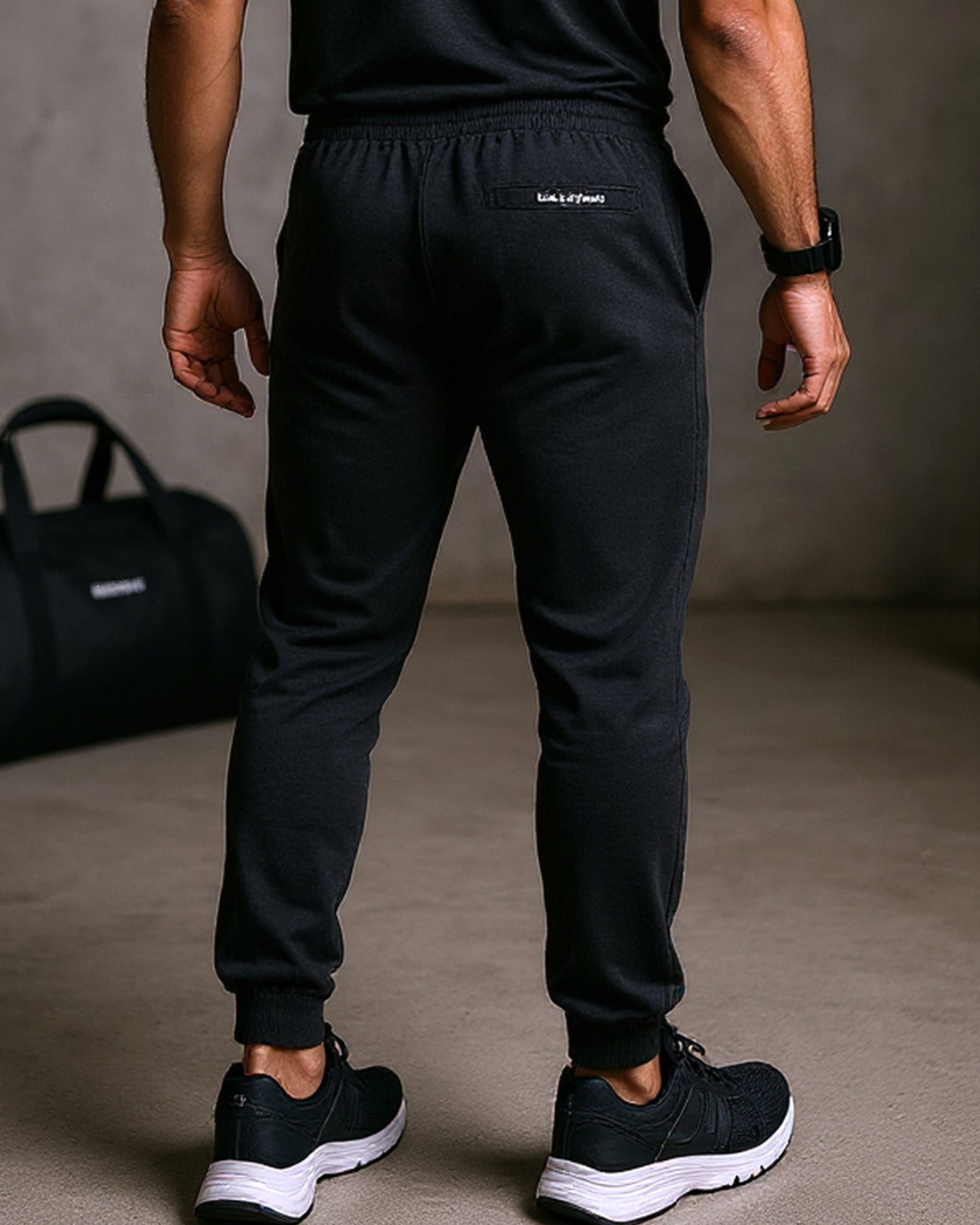 Men’s Jogger-Style Track Pant with Ribbed Cuffs and Adjustable Drawstring - Black