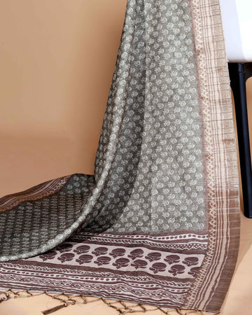 Green Colour Art Silk Saree with Small Floral Buti Weave and Black Border