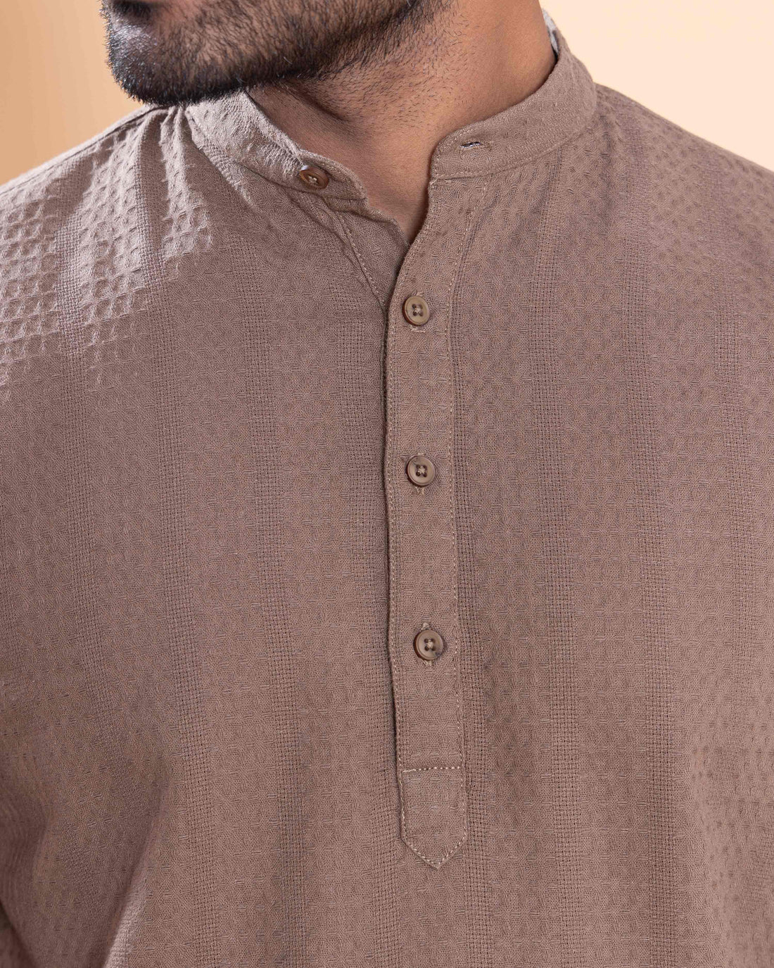 Nativebull Men Textured Full Sleeve Cotton Shirt - Brown